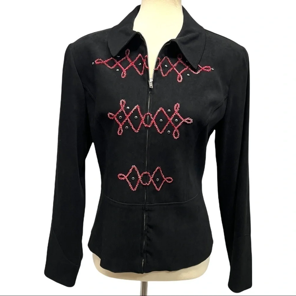 New Frontier Black Microsuede Western Zip Front Jacket